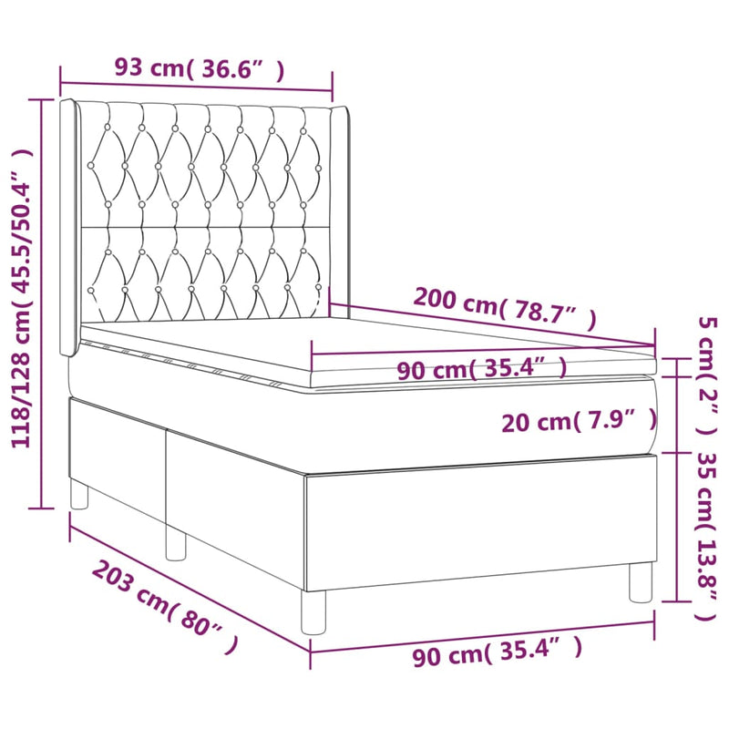 vidaXL kék szövet rugós ágy matraccal 90 x 200 cm