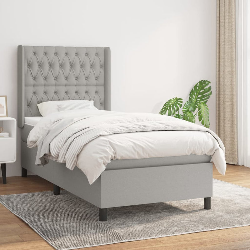vidaXL világosszürke szövet rugós ágy matraccal 100 x 200 cm