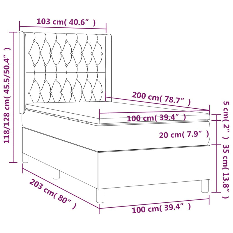 vidaXL fekete szövet rugós ágy matraccal 100 x 200 cm