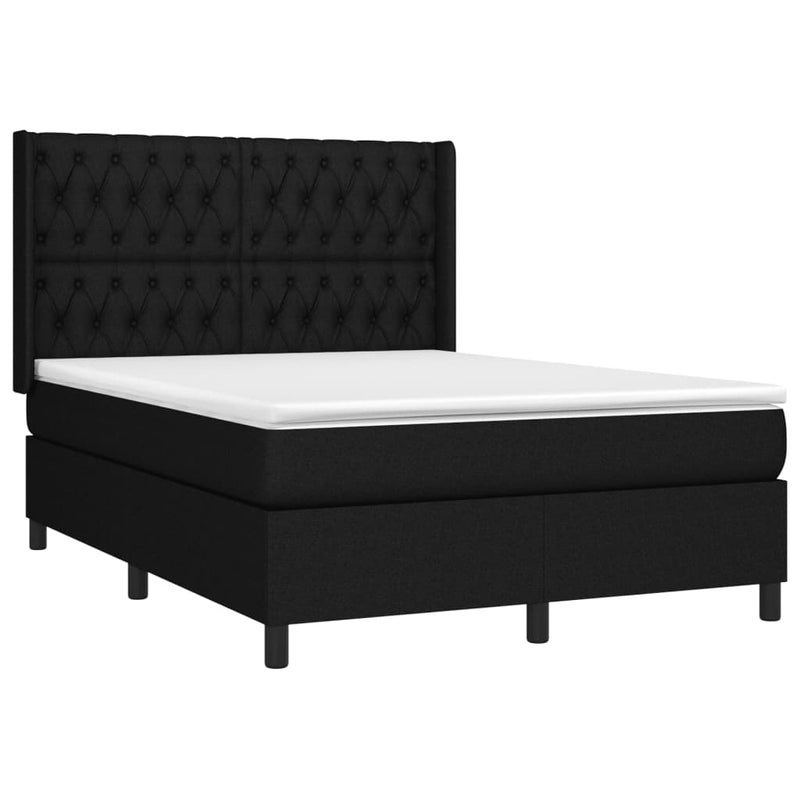 vidaXL fekete szövet rugós ágy matraccal 140 x 190 cm