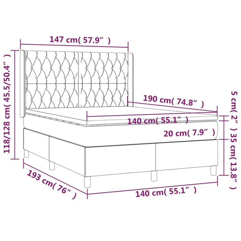 vidaXL fekete szövet rugós ágy matraccal 140 x 190 cm