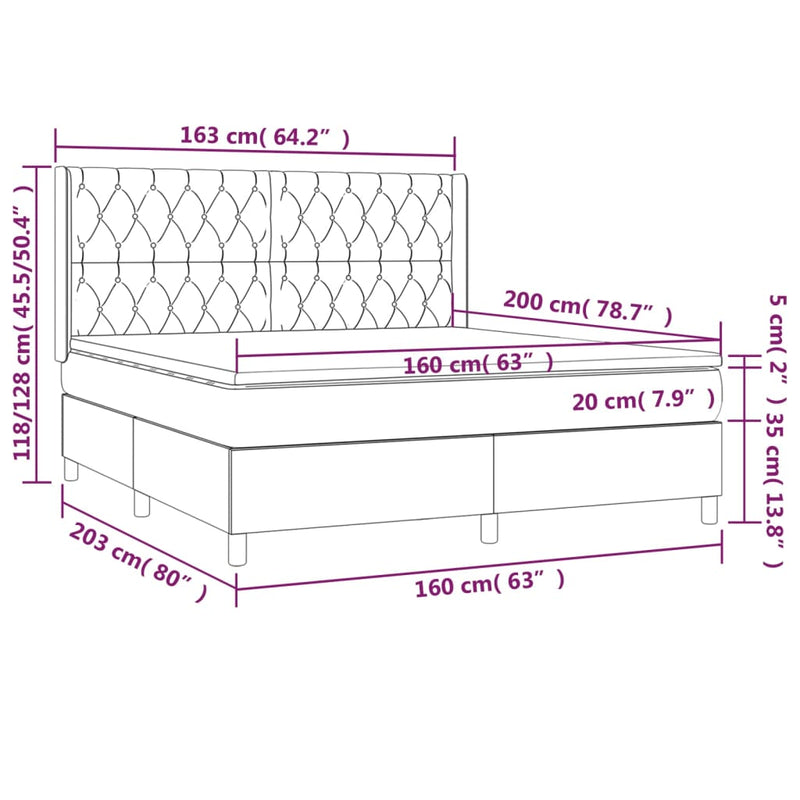 vidaXL sötétbarna szövet rugós ágy matraccal 160 x 200 cm