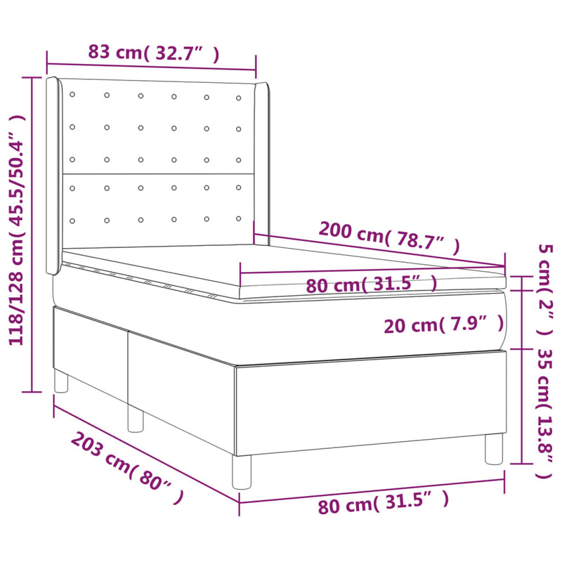 vidaXL sötétszürke szövet rugós ágy matraccal 80 x 200 cm