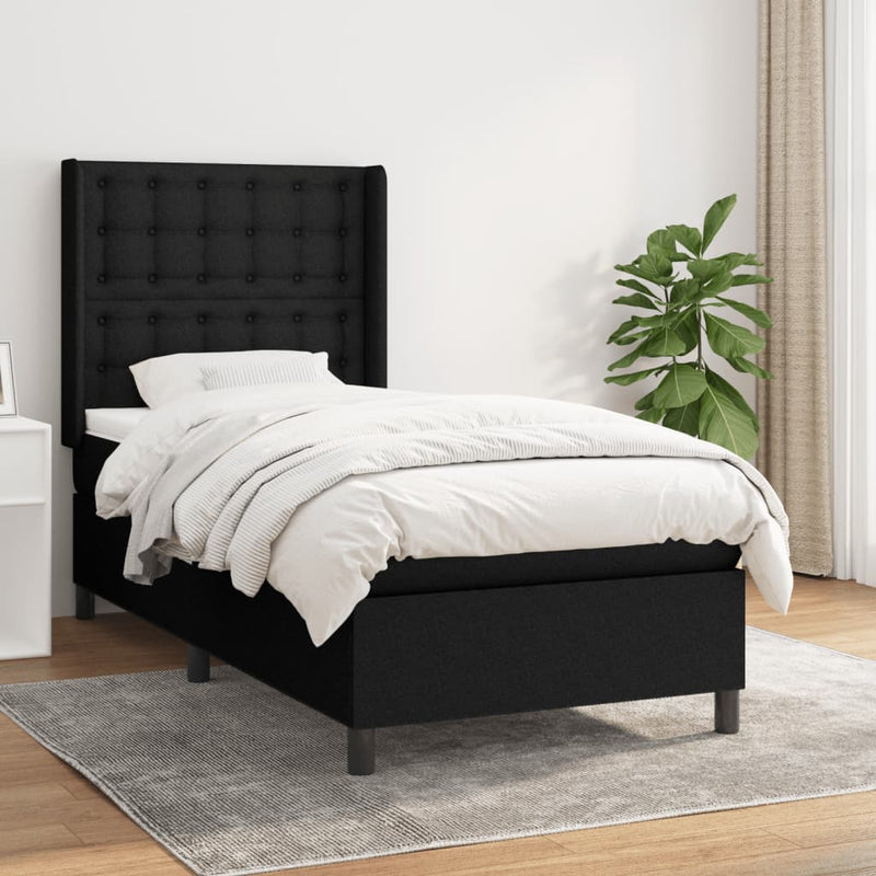 vidaXL fekete szövet rugós ágy matraccal 90x200 cm