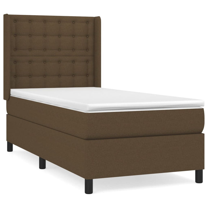 vidaXL sötétbarna szövet rugós ágy matraccal 90 x 200 cm