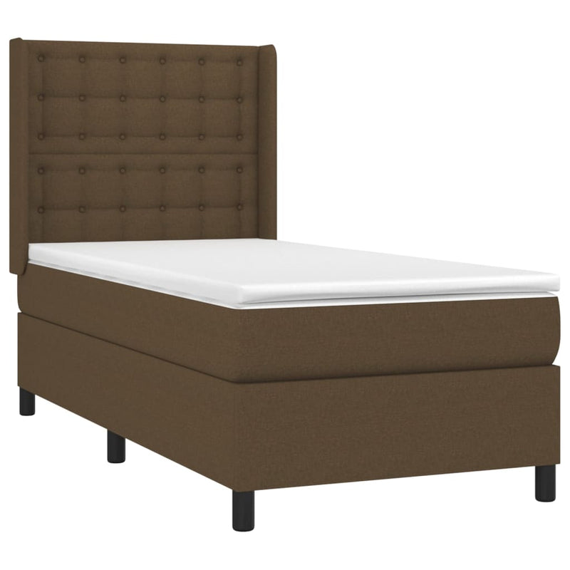 vidaXL sötétbarna szövet rugós ágy matraccal 90 x 200 cm