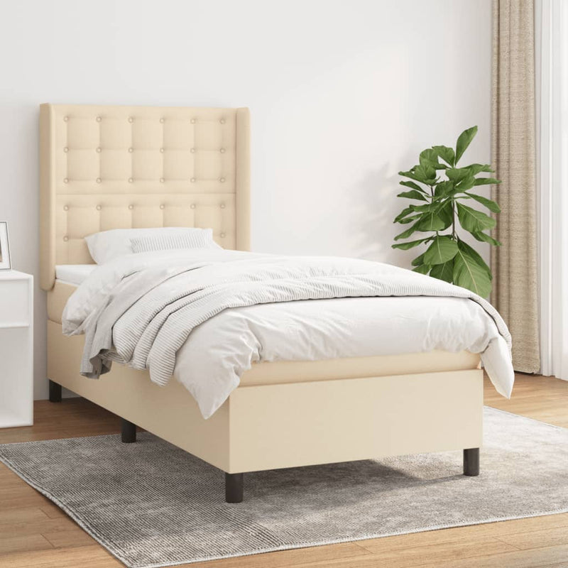 vidaXL krémszínű szövet rugós ágy matraccal 90 x 200 cm