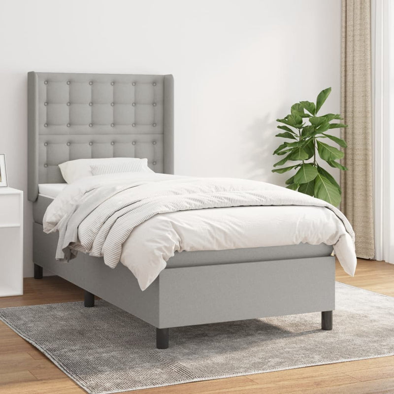 vidaXL világosszürke szövet rugós ágy matraccal 100 x 200 cm