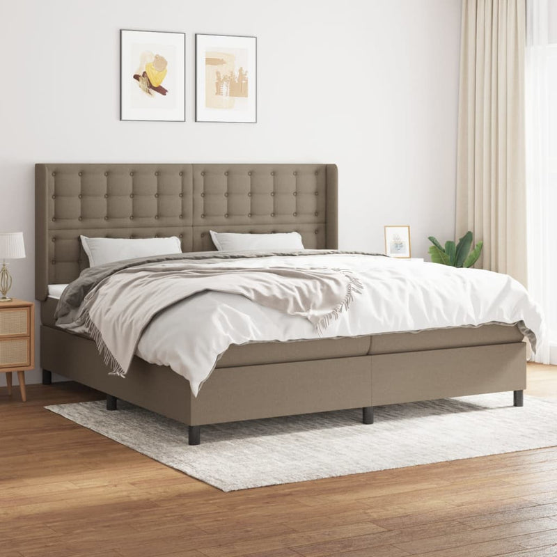 vidaXL tópszínű szövet rugós ágy matraccal 200 x 200 cm
