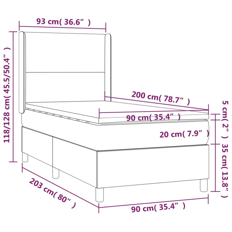 vidaXL kék szövet rugós ágy matraccal 90 x 200 cm