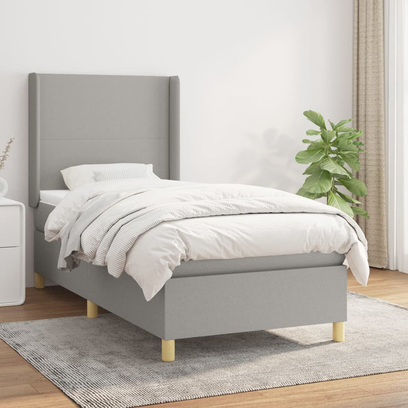 vidaXL világosszürke szövet rugós ágy matraccal 100 x 200 cm