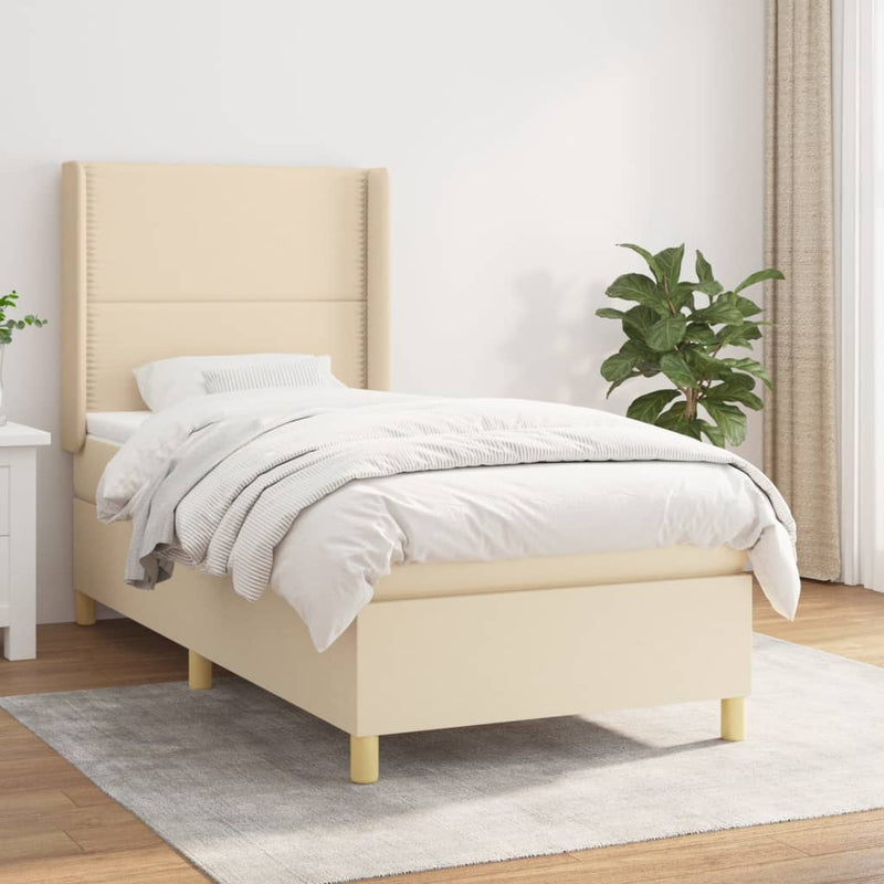 vidaXL krémszínű szövet rugós ágy matraccal 80 x 200 cm