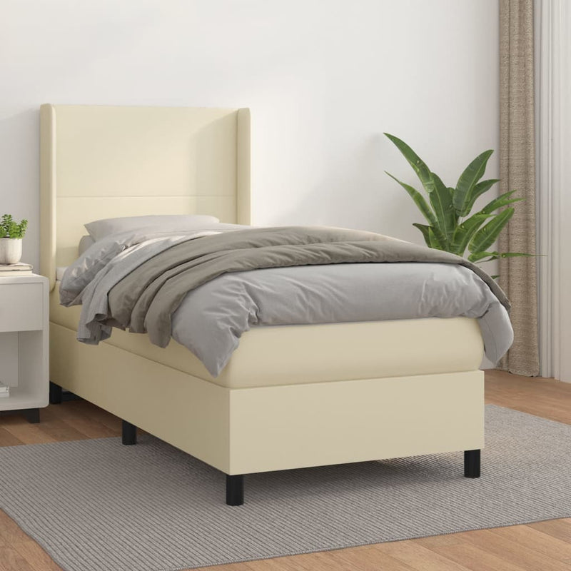 vidaXL krémszínű műbőr rugós ágy matraccal 100 x 200 cm