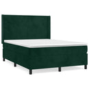 vidaXL sötétzöld bársony rugós ágy matraccal 140x190 cm