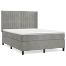 vidaXL világosszürke bársony rugós ágy matraccal 140x190 cm