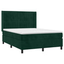 vidaXL sötétzöld bársony rugós ágy matraccal 140x190 cm
