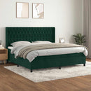vidaXL sötétzöld bársony rugós ágy matraccal 200x200 cm