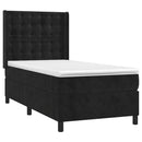 vidaXL fekete bársony rugós ágy matraccal 90 x 200 cm