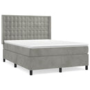 vidaXL világosszürke bársony rugós ágy matraccal 140x190 cm