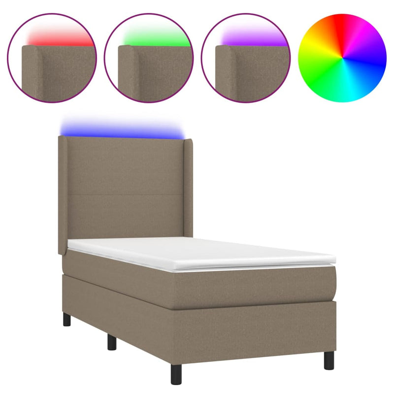 vidaXL tópszínű szövet rugós és LED-es ágy matraccal 80 x 200 cm