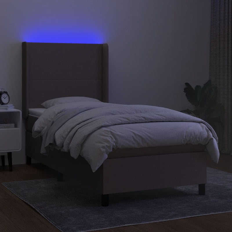 vidaXL tópszínű szövet rugós és LED-es ágy matraccal 80 x 200 cm