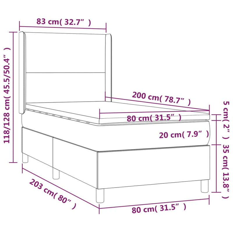 vidaXL tópszínű szövet rugós és LED-es ágy matraccal 80 x 200 cm