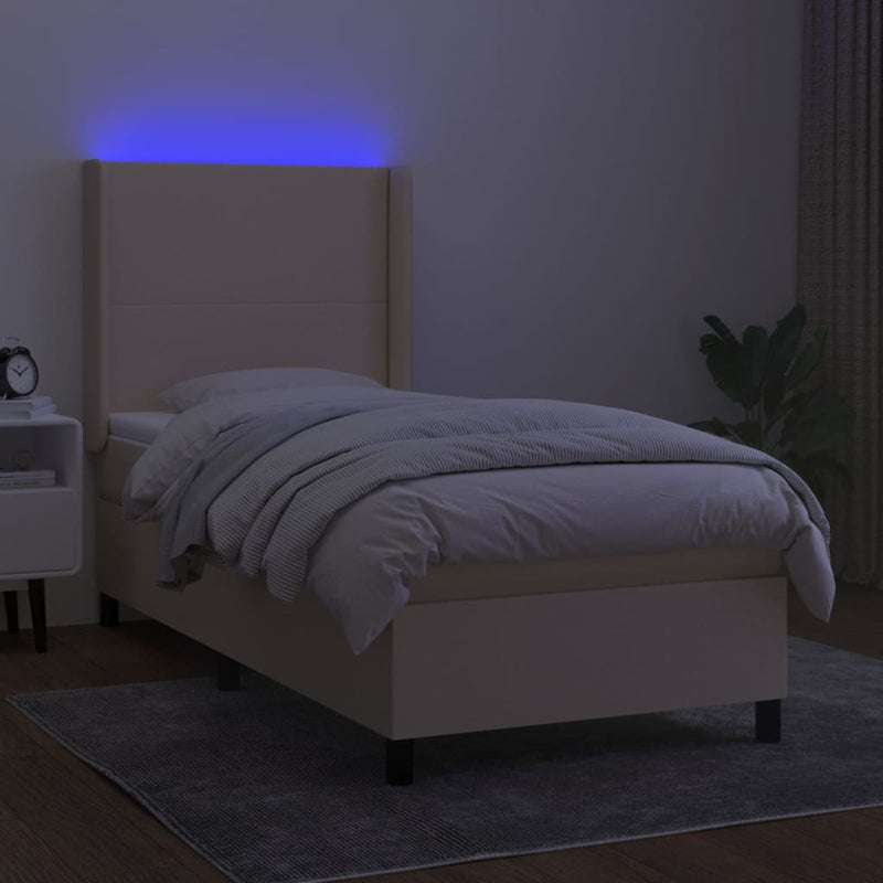 vidaXL krémszínű szövet rugós és LED-es ágy matraccal 80 x 200 cm