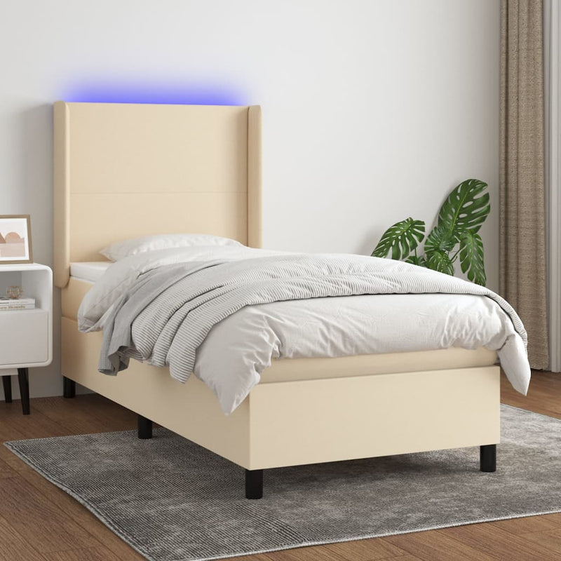 vidaXL krémszínű szövet rugós és LED-es ágy matraccal 80 x 200 cm
