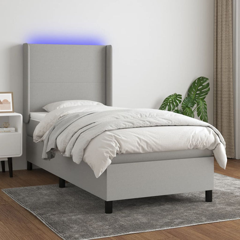 vidaXL világosszürke szövet rugós és LED-es ágy matraccal 90x200 cm