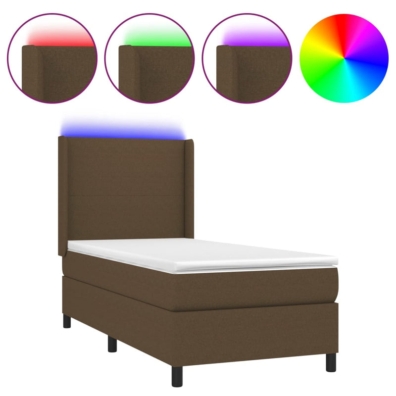 vidaXL barna szövet rugós és LED-es ágy matraccal 100x200 cm