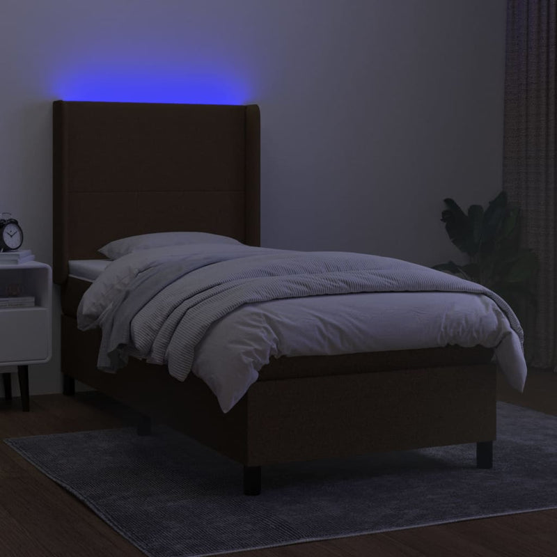 vidaXL barna szövet rugós és LED-es ágy matraccal 100x200 cm