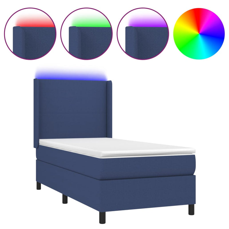vidaXL kék szövet rugós és LED-es ágy matraccal 100x200 cm
