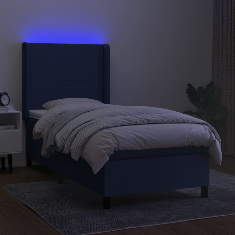 vidaXL kék szövet rugós és LED-es ágy matraccal 100x200 cm