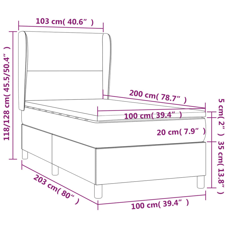 vidaXL kék szövet rugós és LED-es ágy matraccal 100x200 cm