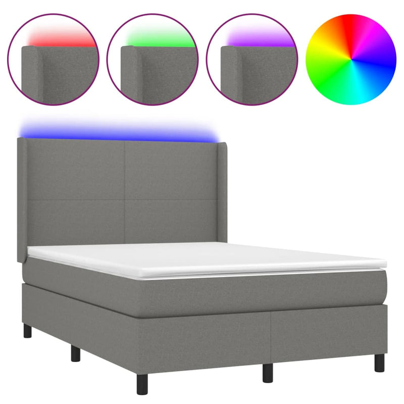 vidaXL sötétszürke szövet rugós és LED-es ágy matraccal 140x200 cm
