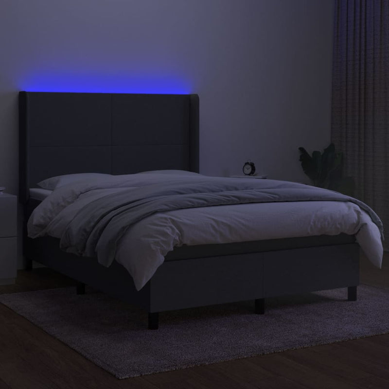 vidaXL sötétszürke szövet rugós és LED-es ágy matraccal 140x200 cm