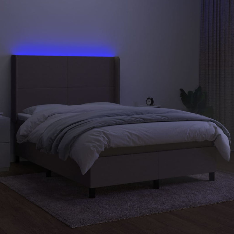 vidaXL tópszínű szövet rugós és LED-es ágy matraccal 140x200 cm