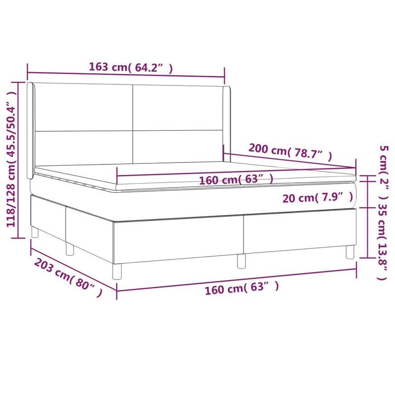 vidaXL világosszürke szövet rugós és LED-es ágy matraccal 160x200 cm