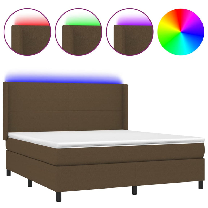 vidaXL barna szövet rugós és LED-es ágy matraccal 160x200 cm