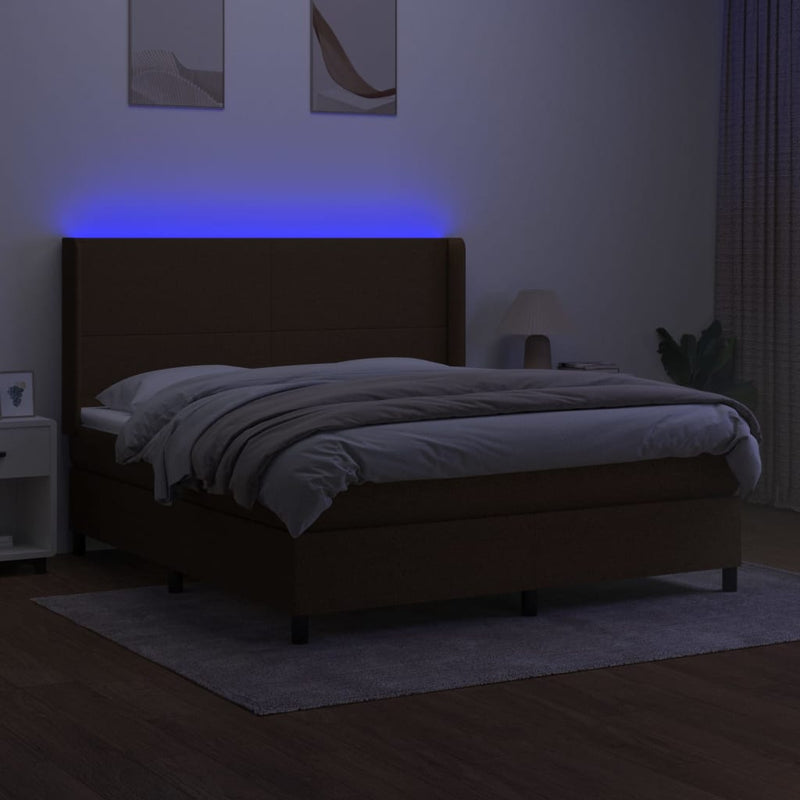 vidaXL barna szövet rugós és LED-es ágy matraccal 160x200 cm