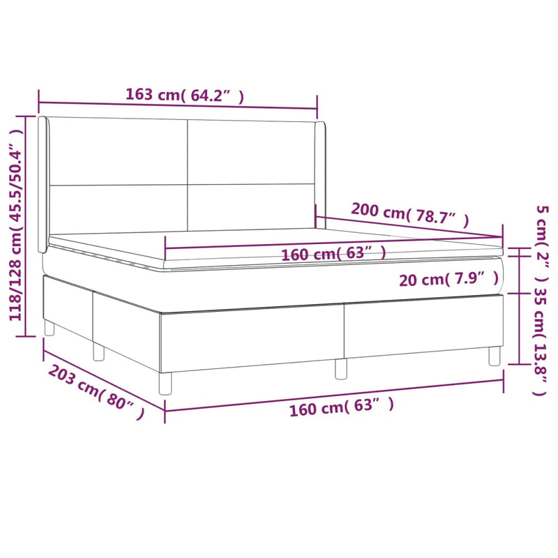 vidaXL barna szövet rugós és LED-es ágy matraccal 160x200 cm