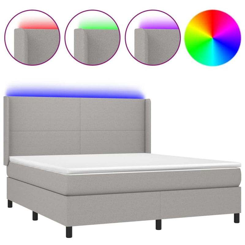 vidaXL világosszürke szövet rugós és LED-es ágy matraccal 160x200 cm
