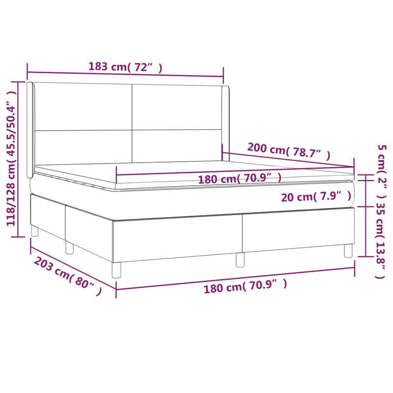 vidaXL fekete szövet rugós és LED-es ágy matraccal 180 x 200 cm