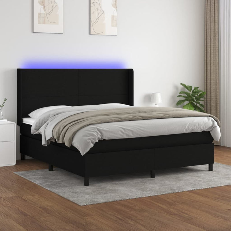 vidaXL fekete szövet rugós és LED-es ágy matraccal 180 x 200 cm