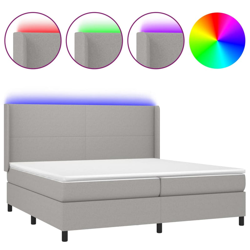 vidaXL világosszürke szövet rugós és LED-es ágy matraccal 200x200 cm