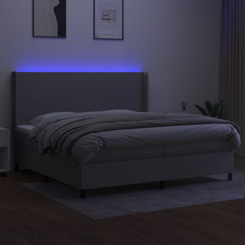 vidaXL világosszürke szövet rugós és LED-es ágy matraccal 200x200 cm