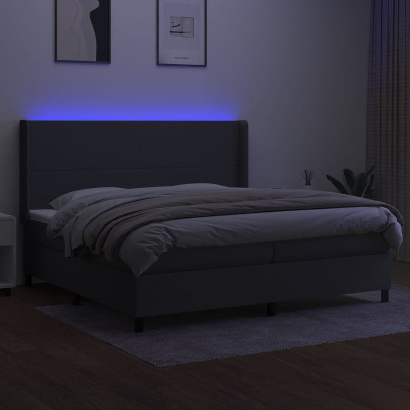 vidaXL sötétszürke szövet rugós és LED-es ágy matraccal 200x200 cm