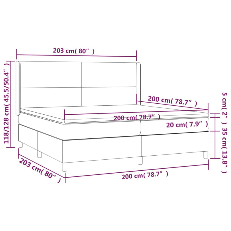 vidaXL sötétszürke szövet rugós és LED-es ágy matraccal 200x200 cm
