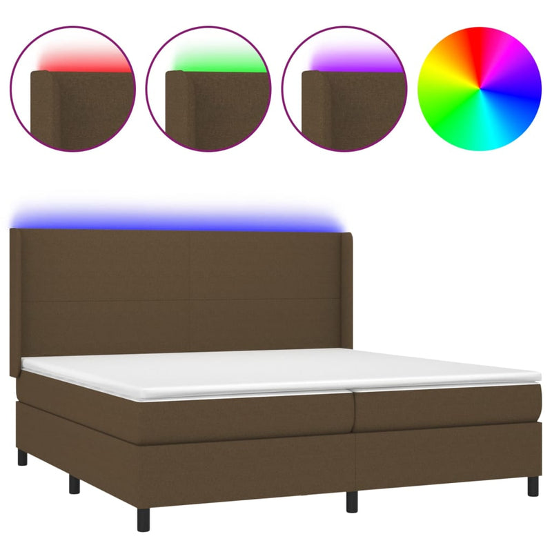 vidaXL barna szövet rugós és LED-es ágy matraccal 200x200 cm
