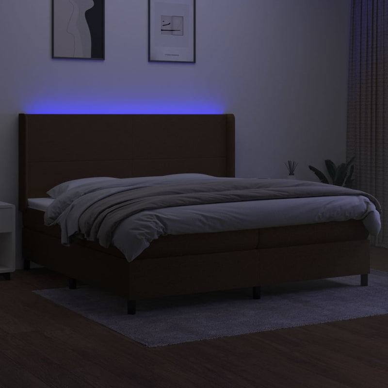 vidaXL barna szövet rugós és LED-es ágy matraccal 200x200 cm